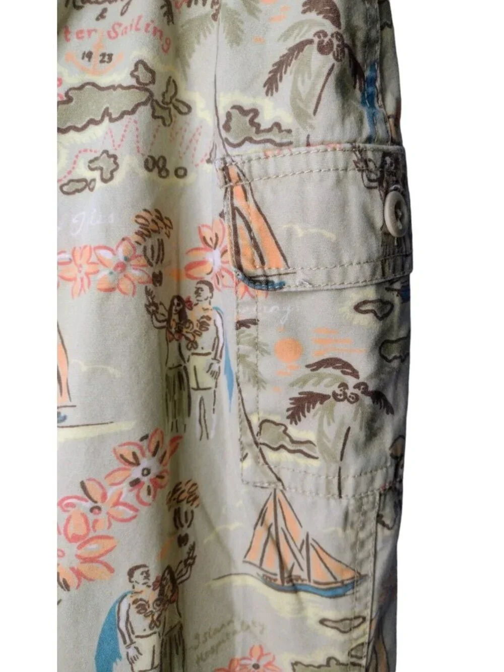 Old Navy Girls Y2K Hawaiian Cargo Capris 16 Canvas Tropical Travel Vintage Hula